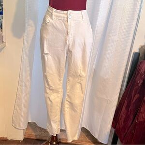 Tala Women's High Waisted Cropped White Distressed Jeans (14)